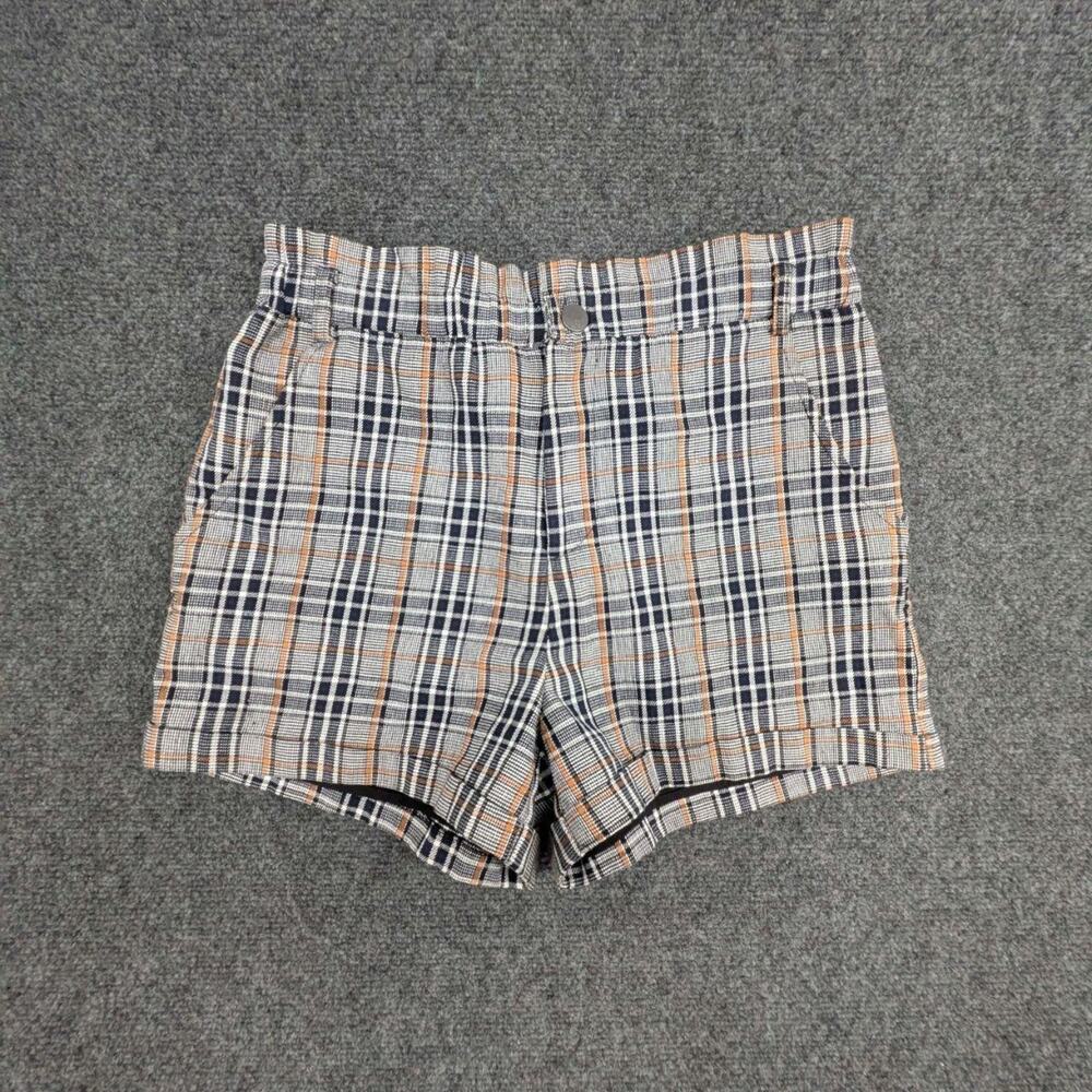 RSQ Shorts Womens M Grey Plaid High Waisted Checkered Cuffed Hem Workwear